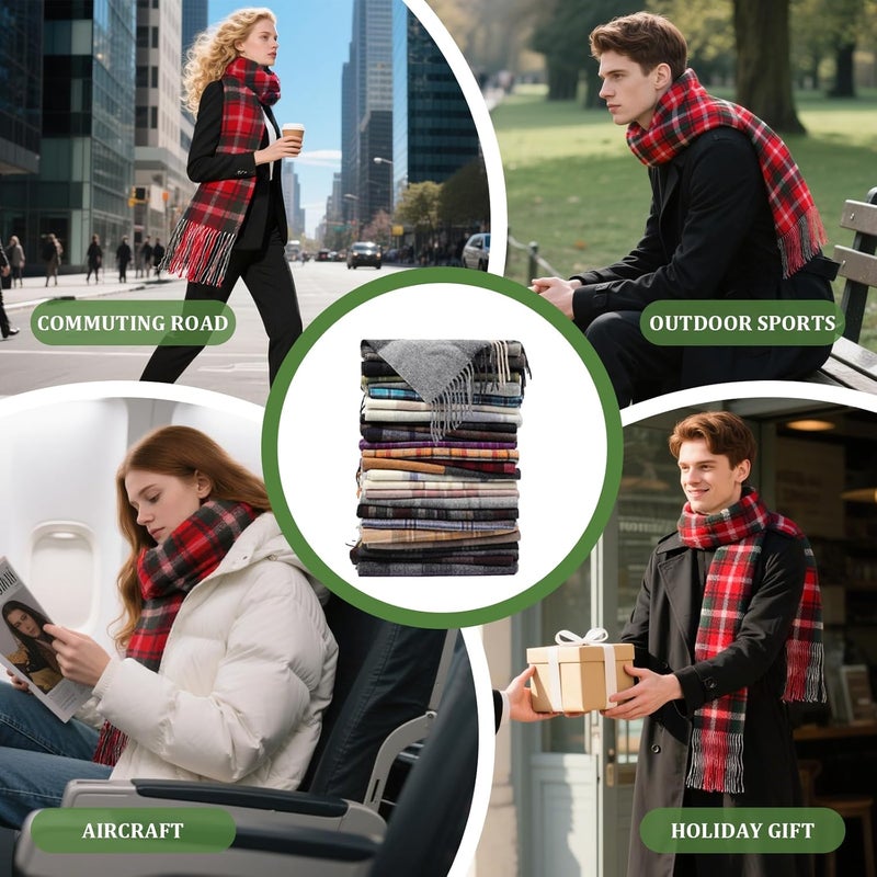 SKNSOFT Winter Wool Plaid Scarf for Men,Women Fashion Tartan Wrap Checkered Scarves - Image 4
